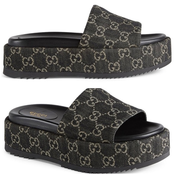 Gucci Shoes - 💯🌺 GUCCI Angelina GG logo denim platform slides sandals